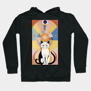 Hilma af Klint's Kaleidoscopic Catopia: Abstract Feline Symphony Hoodie